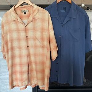 Tommy Bahama Men's Peach Plaid and Navy Dress Shirts